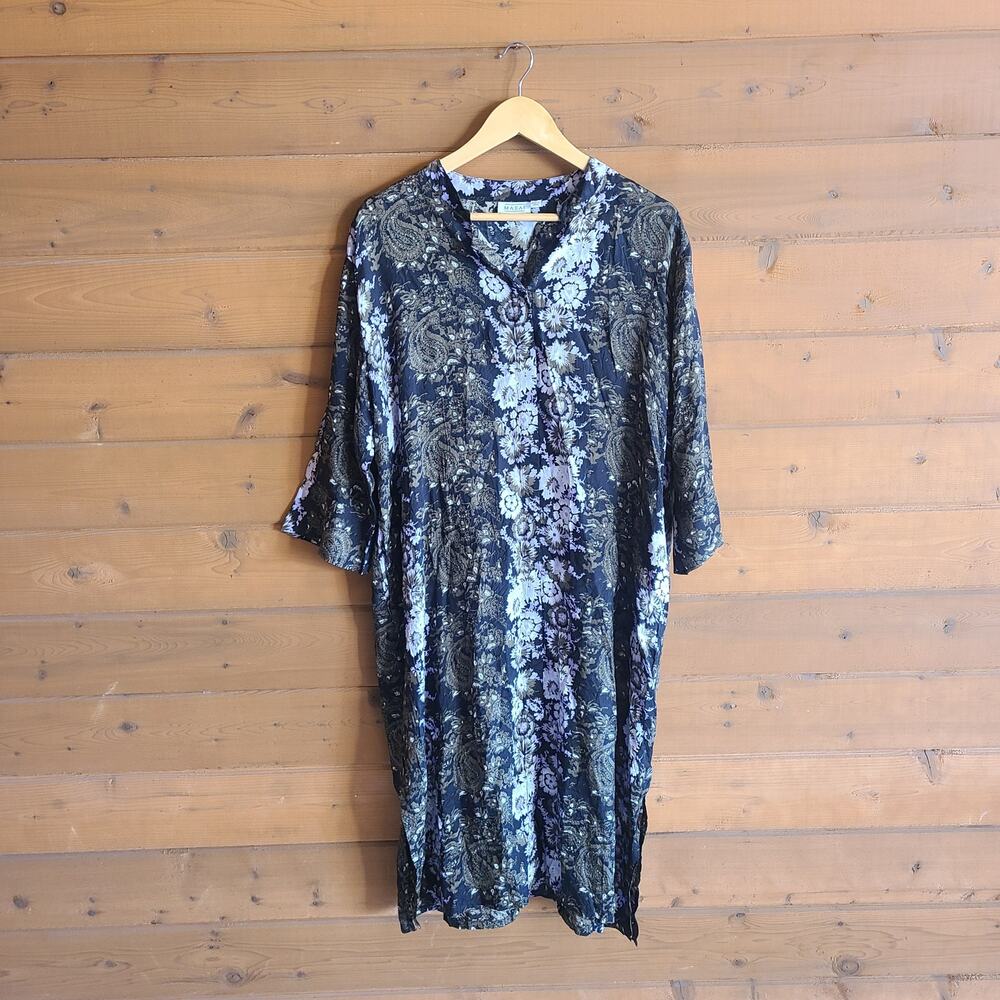 Masai Nimes Shirt Dress Kimono Floral Paisley Tunic Duster Med Boho Fall Cottage - Picture 2 of 6